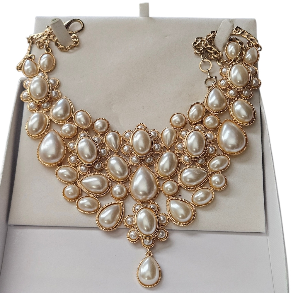Amrita Singh Vintage Crystal Bib Necklace, Pearl  Statement Necklace